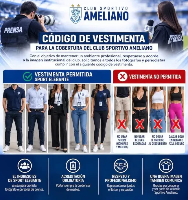 El código de vestimenta que Sportivo Ameliano quiso imponer para los periodistas.