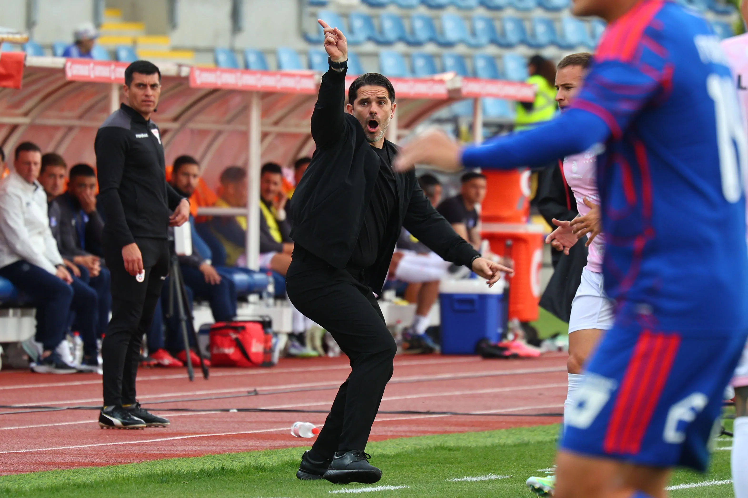 Fernando Gago reparte indicaciones en el duelo que la U de Chile le ganó a Everton. (Jorge Loyola/Photosport).